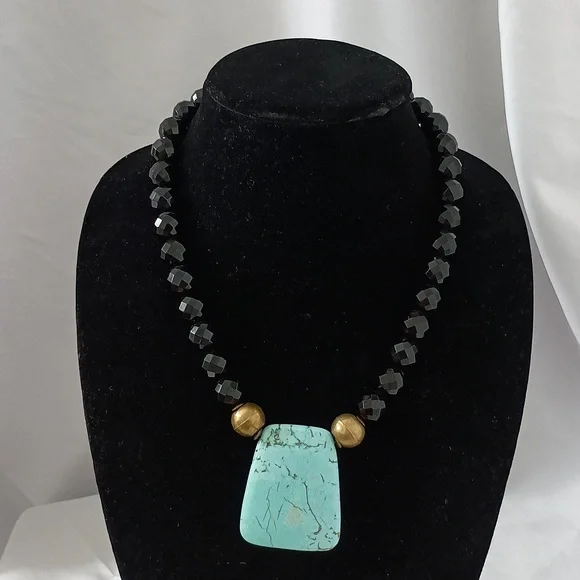 Turquoise, Brass and Black Stone - Picture 2 of 4